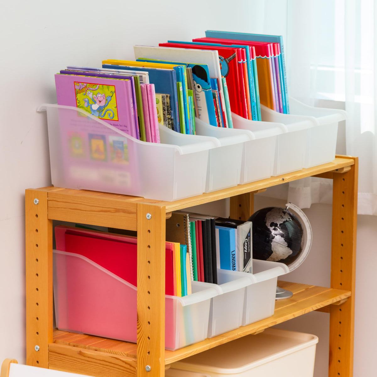IRIS USA 8-Pack, Connecting Book Bin Organizer Magazine Holder, Clear