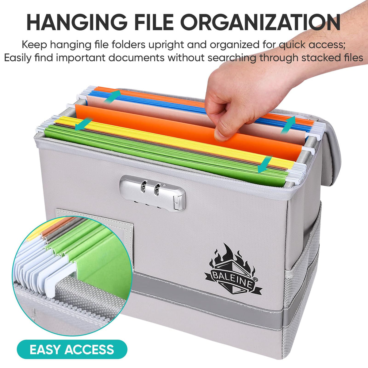 BALEINE Fireproof Document Box with Lock, Portable Fireproof Document Bag Waterproof Fire Proof