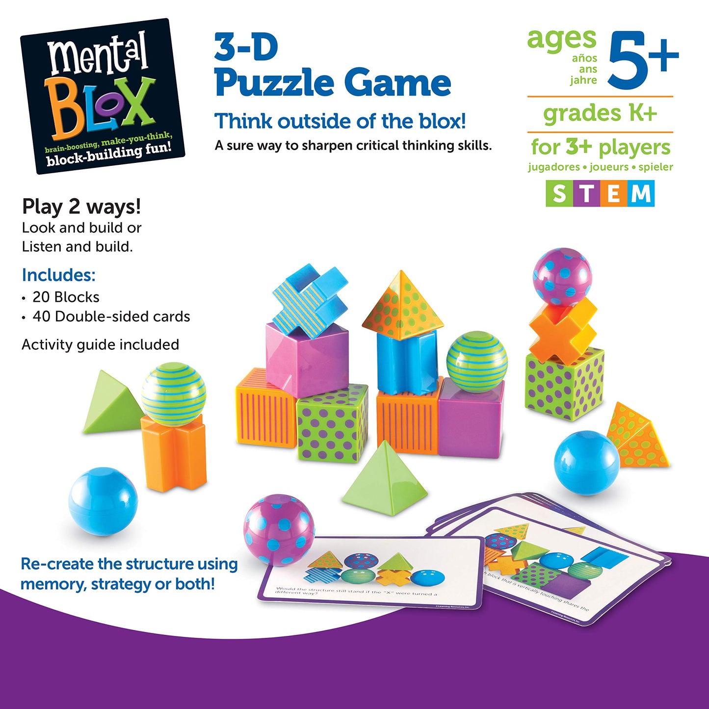 Learning Resources Mental Blox Critical Thinking Game, Homeschool, 20 Blocks, 40 Activity Cards