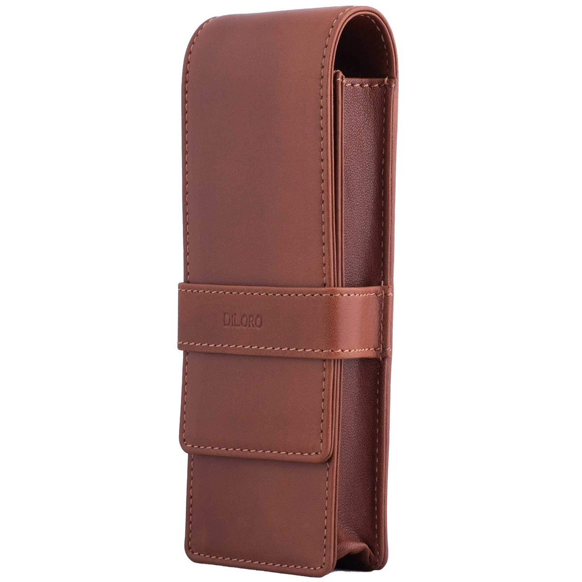 DiLoro Leather Triple Pen Case Pencil Pouch Holder for Three Fountain Ballpoint Rollerball Pens and
