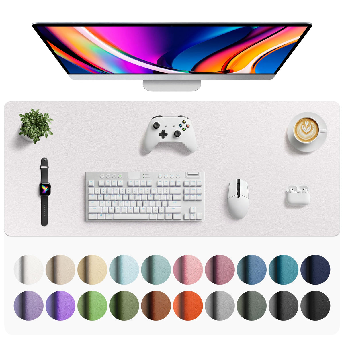 Aothia Faux Leather Desk Mat - Large Mouse Pad, Non-Slip PU Leather Blotter, Waterproof Writing