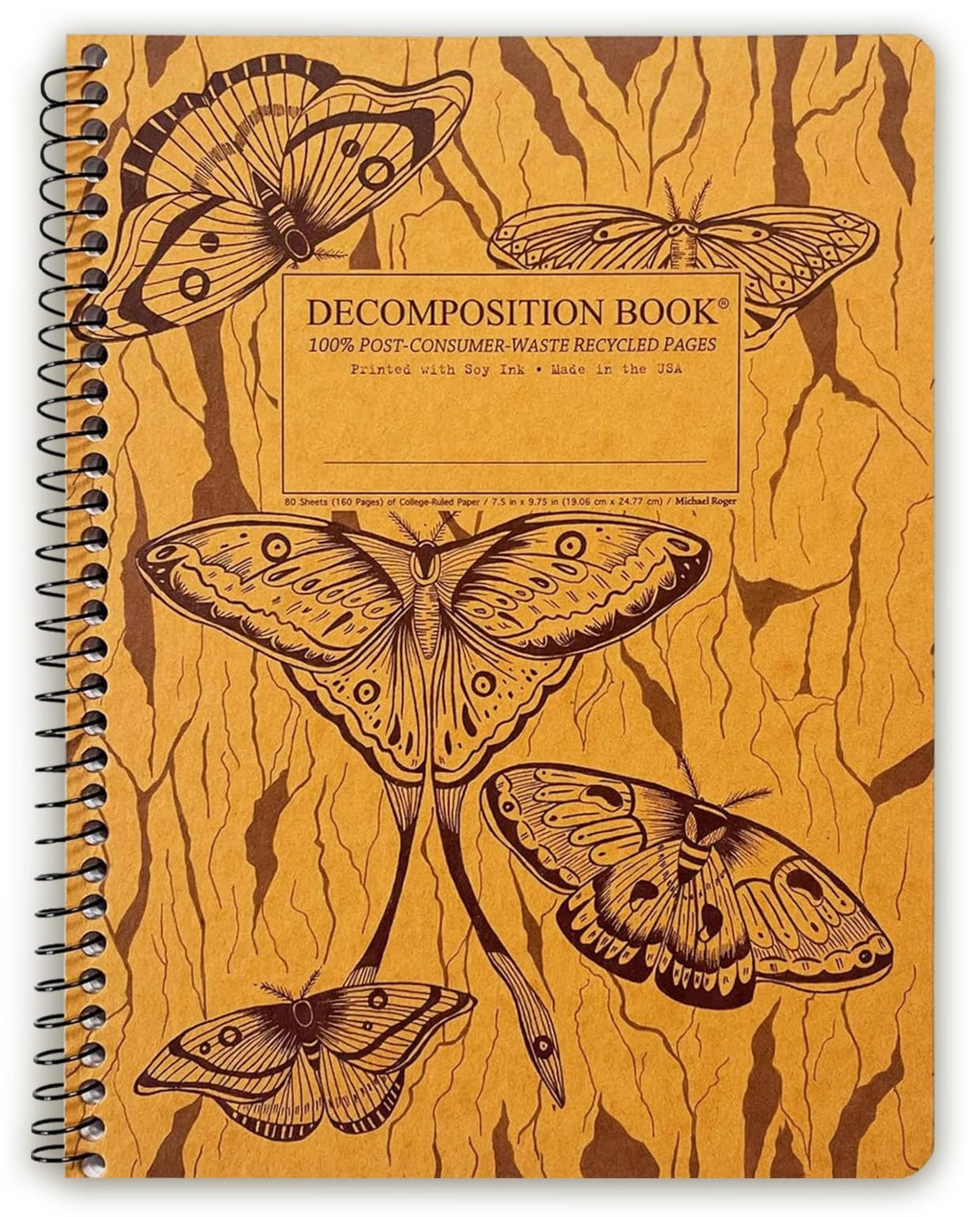 Decomposition Midnight Moths College Ruled Spiral Notebooks – 9.75 x 7.5 Journal with 160 Lined