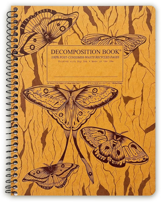 Decomposition Midnight Moths College Ruled Spiral Notebooks – 9.75 x 7.5 Journal with 160 Lined