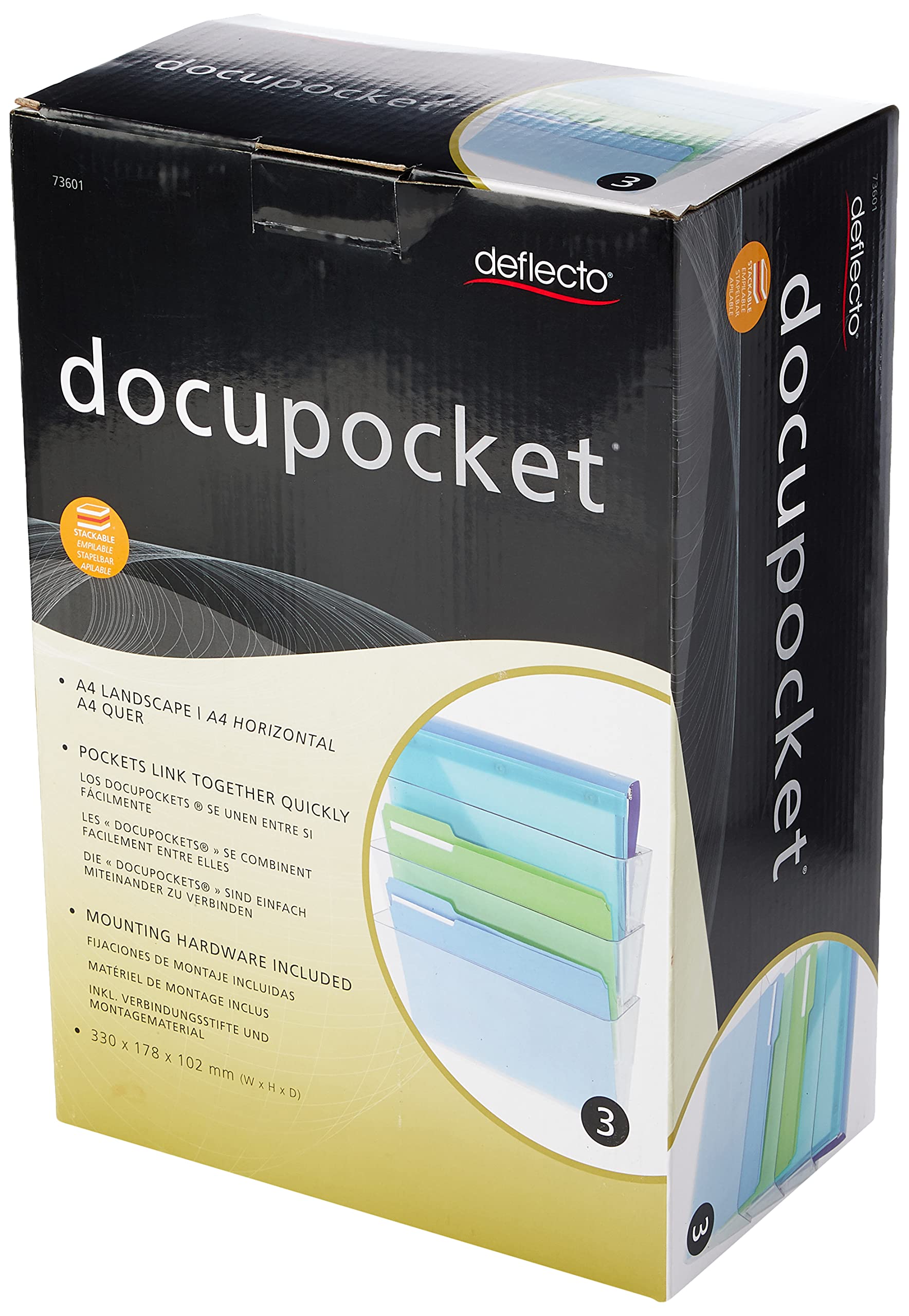 Deflecto Office DocuPocket, Wall File Organizer, Stackable, Letter Size, Clear, 13" W x 7" H x 4"