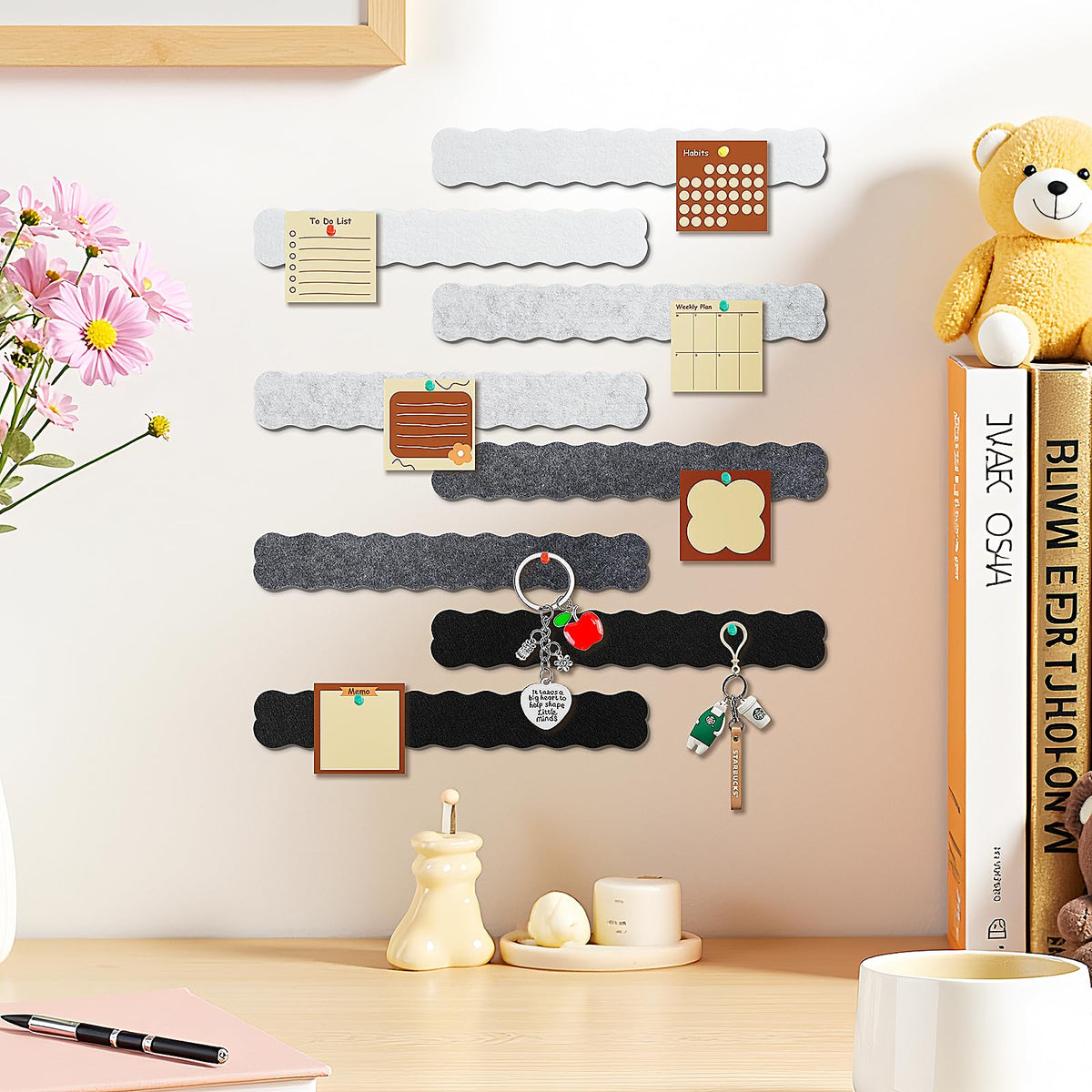 Cork Board Felt Bulletin Board 8-Pack with 50 Push Pins for Paste Notes, Photos, Schedules