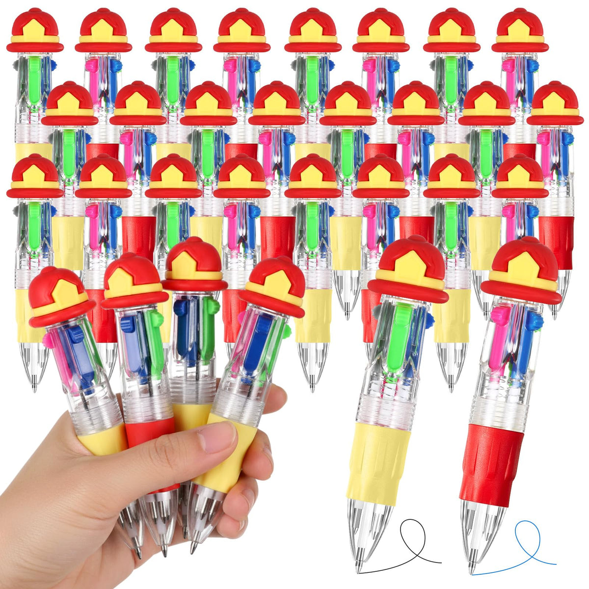 Kosiz 24 Pack Firefighter Party Favor Multicolor 4 in 1 0.5mm Ballpoint Pen