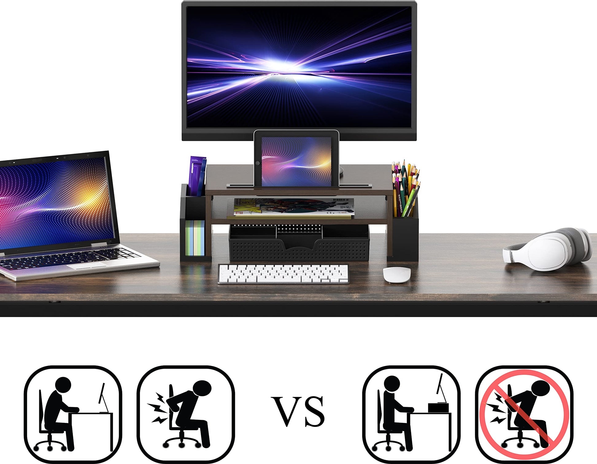 Simple Houseware Desk Monitor Stand Riser w/ Adjustable Tray, Espresso