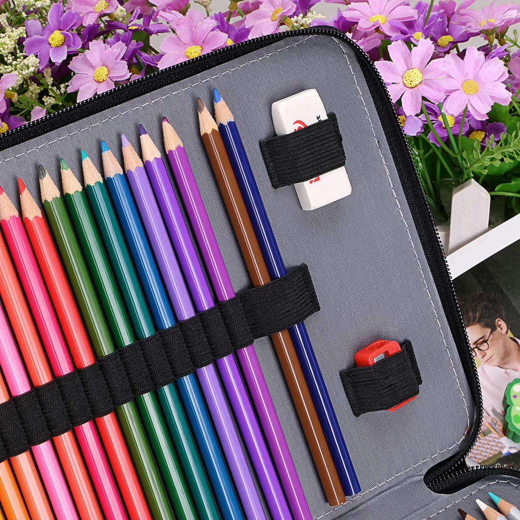 BTSKY 200 Slots Colored Pencil Organizer - Deluxe PU Leather Pencil Case