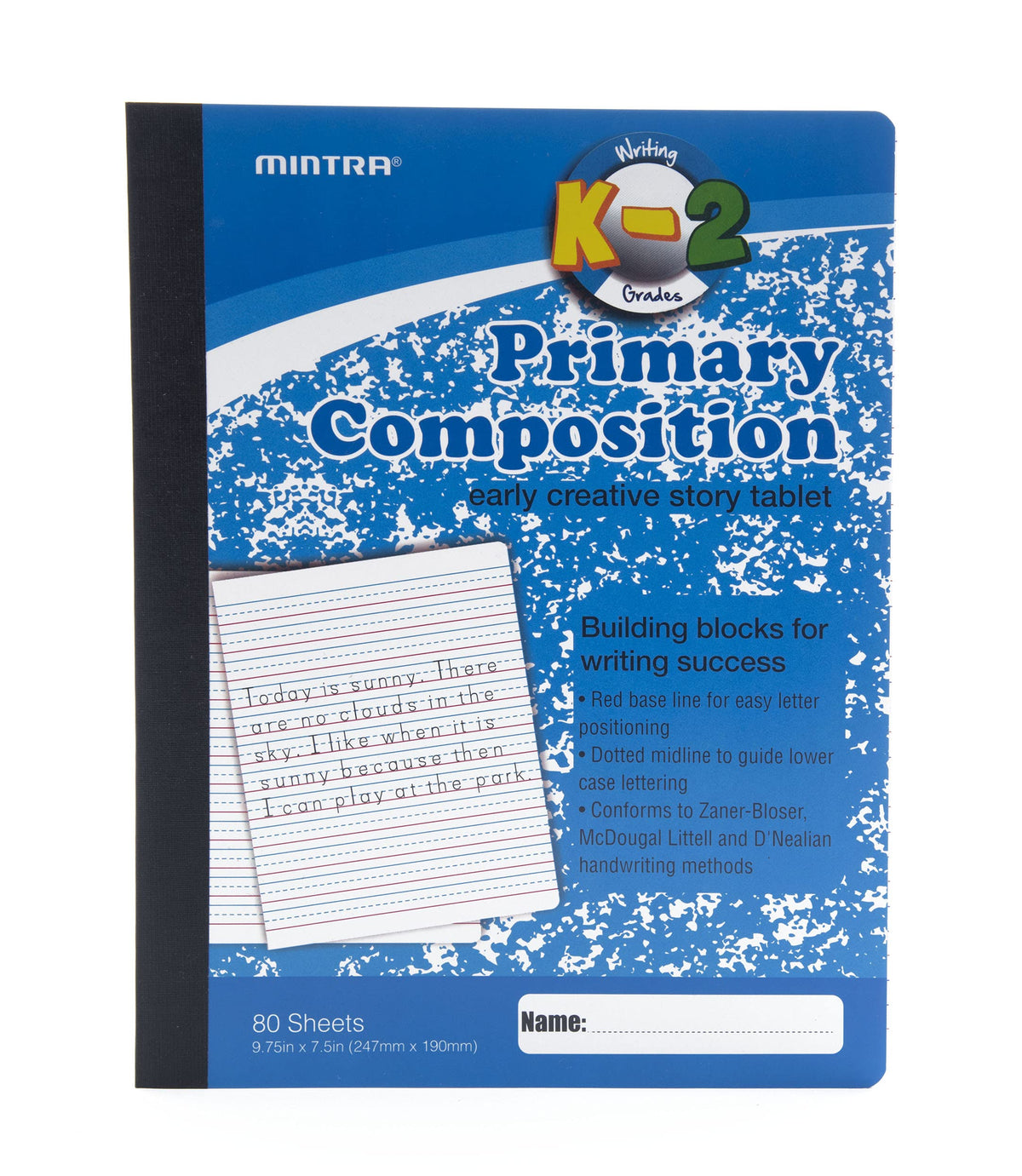 Mintra Primary Composition Notebook, 4 Pack, Blue Cover, 80 Sheets, 7.5in x 9.75in, Full Sheet