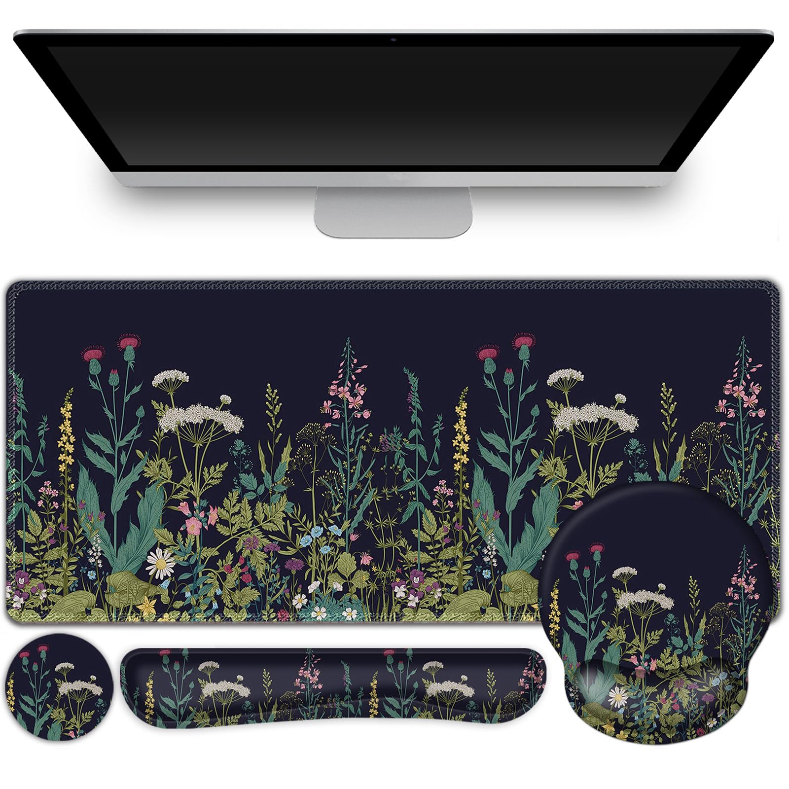 ToLuLu Desk Mat, XXL Large Mouse Pad Wrist Support Set，4 in1 Gaming Mousepad Desk Pad+ Ergonomic
