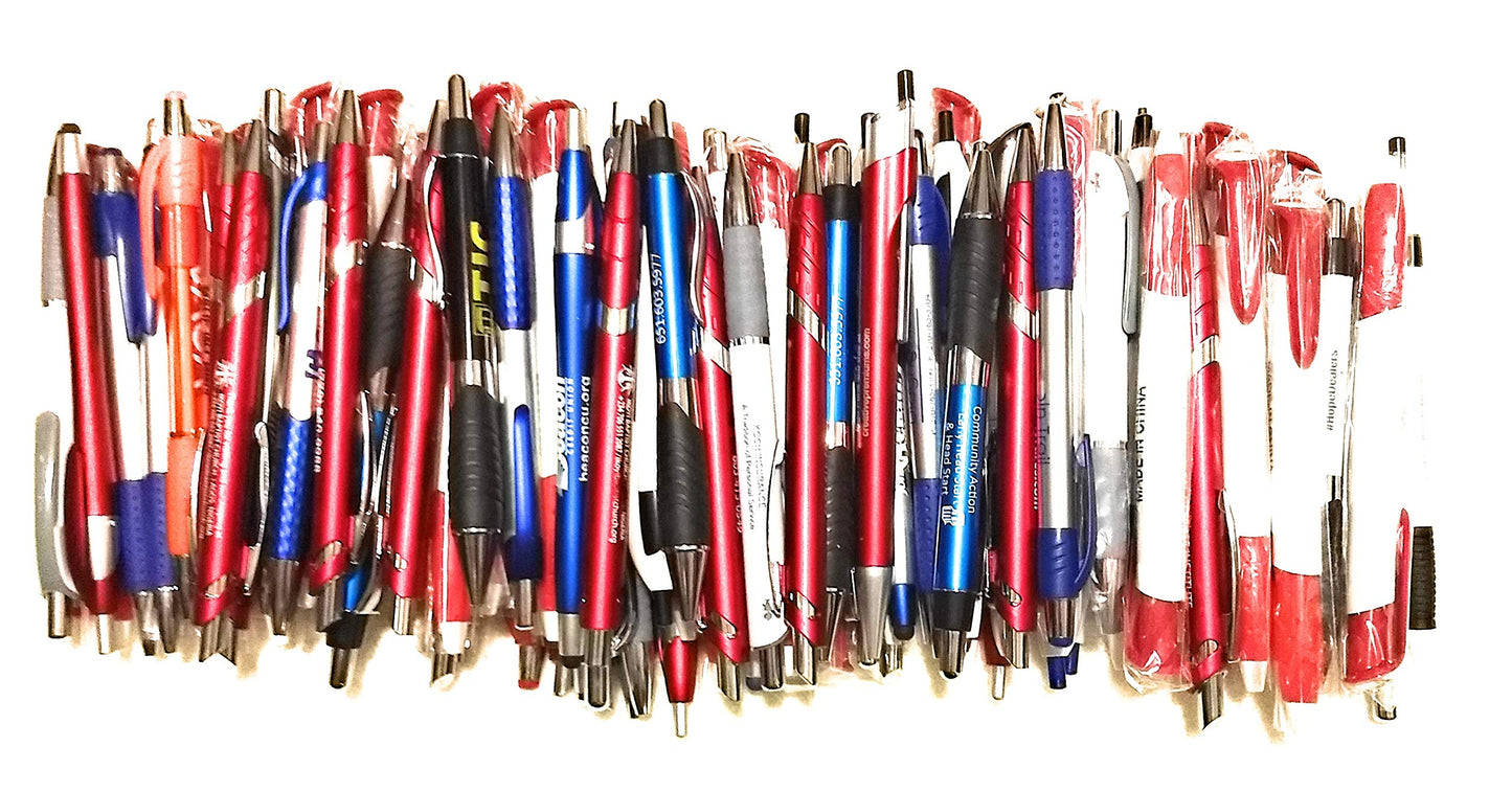 Wholesale Lot of 100 Misprint Ink Pens Ball Point Plastic Retractable Pens Mixed