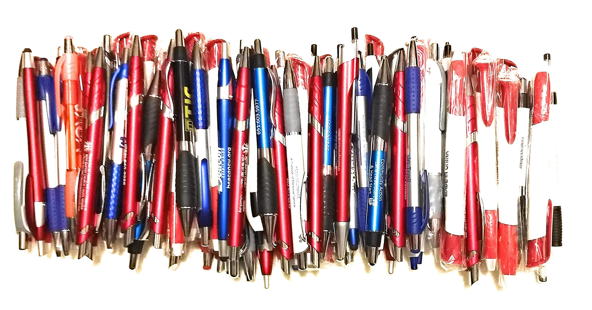 Wholesale Lot of 100 Misprint Ink Pens Ball Point Plastic Retractable Pens Mixed