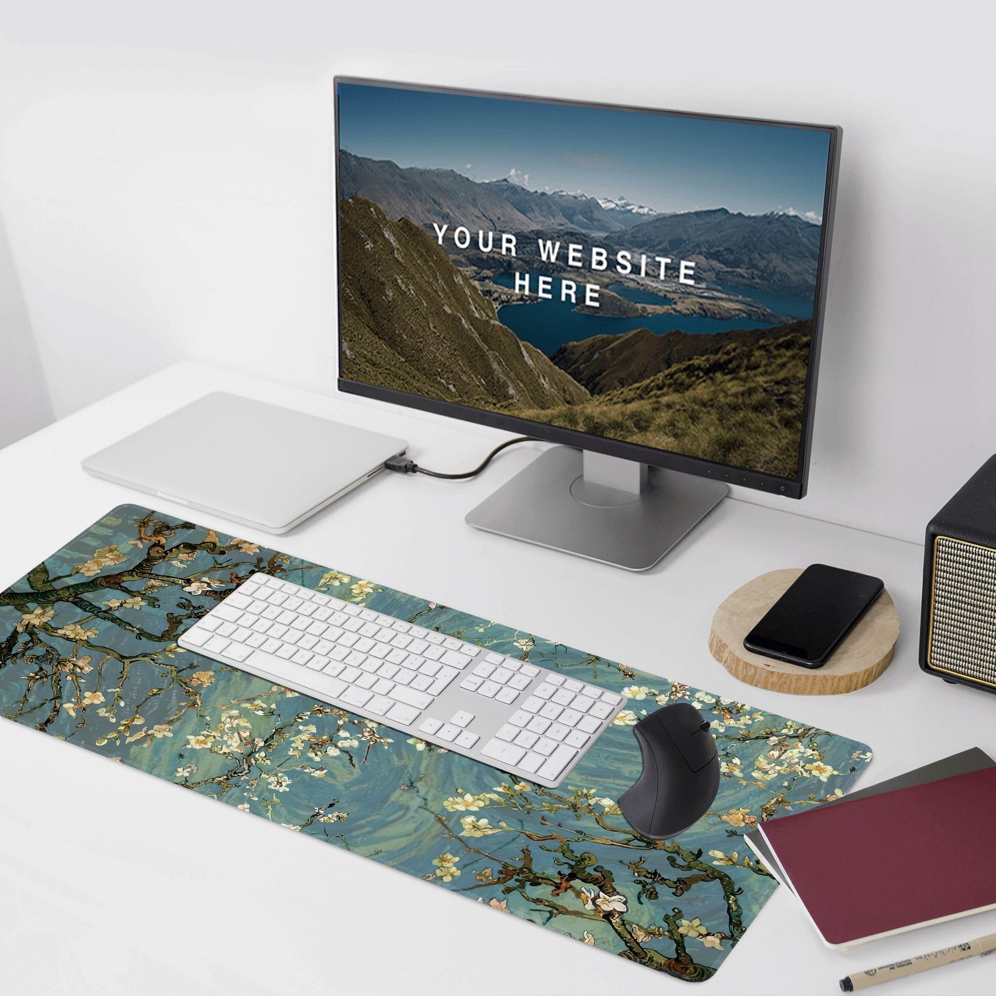 Almond Blossoms Large Mouse Pad,Gaming Keyboard Desk Pad,Extended Mouse Mat Non-Slip Rubber Base