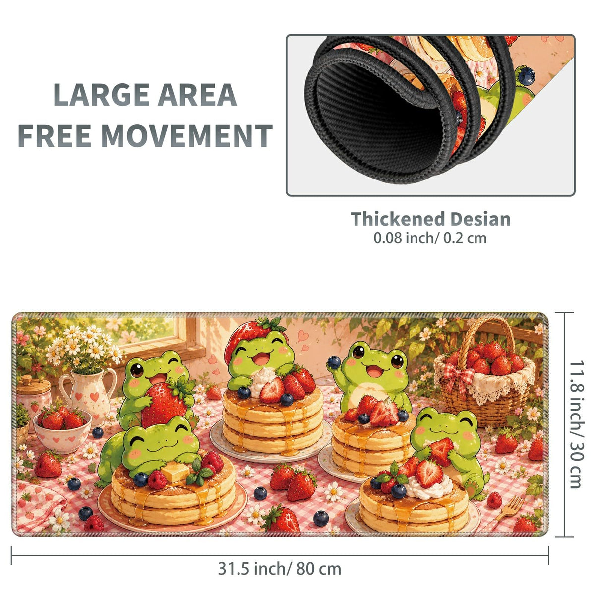 Frog Pancake Party Large Mouse Pad, 31.5 x 11.8 in Extended Desk Mat