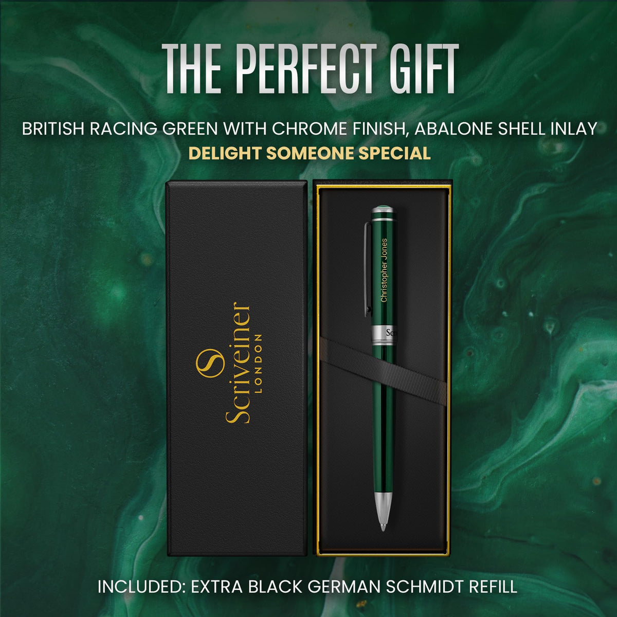 Scriveiner Personalized British Racing Green Ballpoint Pen - Stunning Green Lacquer Luxury Pen with