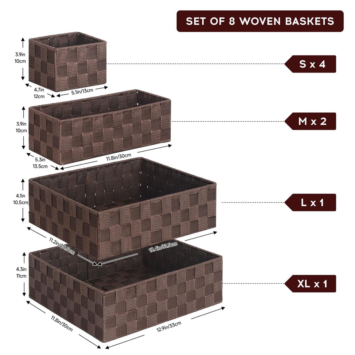 Posprica Woven Baskets, Storage Baskets for Organizing (Set of 8), Cube Baskets Bin Container