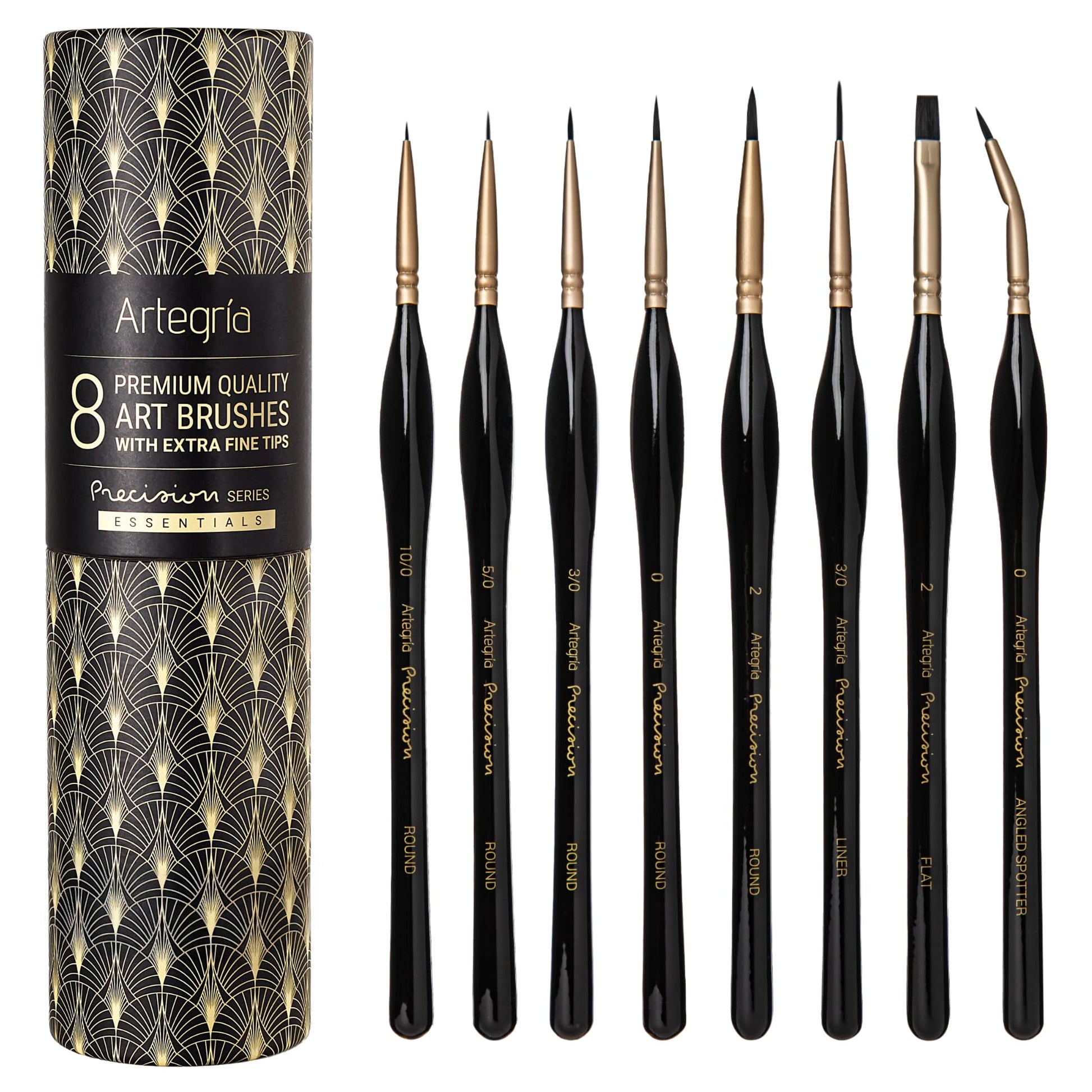 ARTEGRIA Detail Paint Brush Set, 8 Extra Fine Tip Miniature Brushes