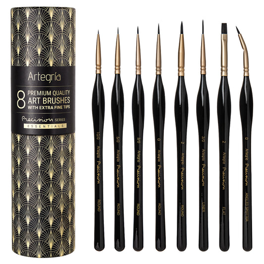 ARTEGRIA Detail Paint Brush Set, 8 Extra Fine Tip Miniature Brushes