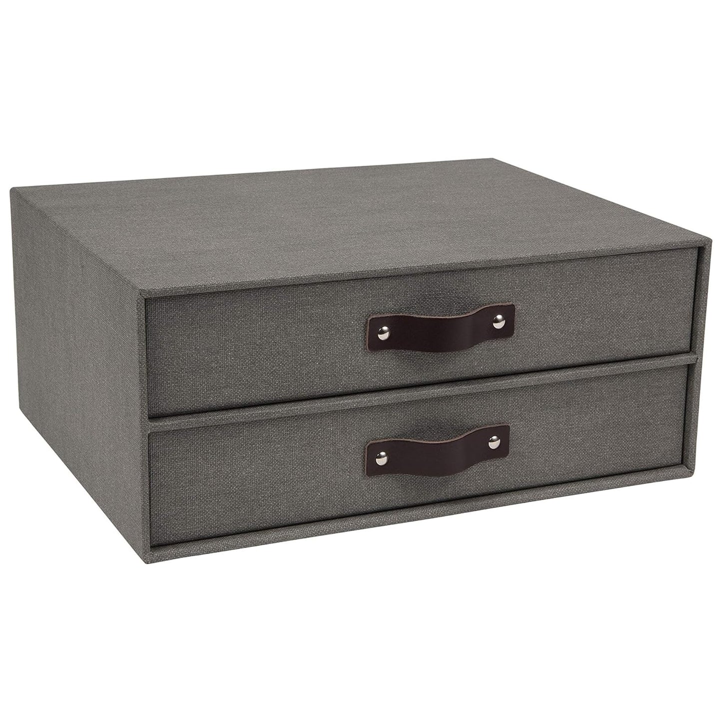 Bigso Birger 2-Drawer Canvas Fiberboard Easy Pull Handle Document Letter Box | Desktop Drawers for
