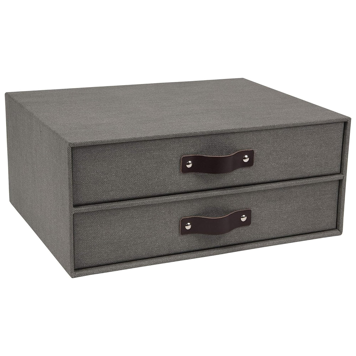 Bigso Birger 2-Drawer Canvas Fiberboard Easy Pull Handle Document Letter Box | Desktop Drawers for