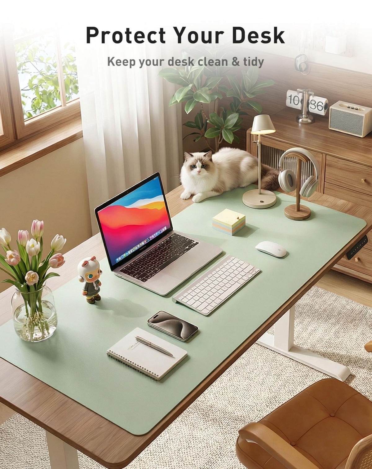 Aothia Faux Leather Desk Mat - Large Mouse Pad, Non-Slip PU Leather Blotter, Waterproof Writing