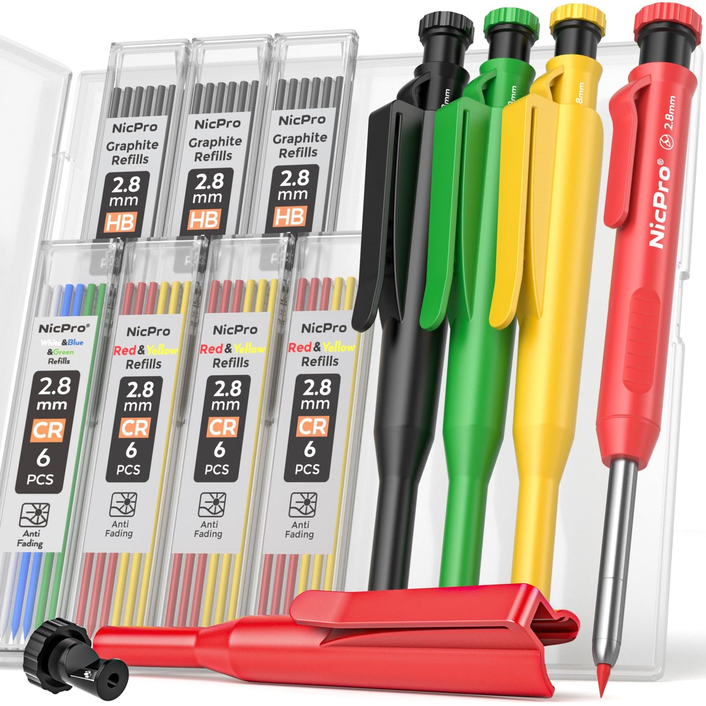Nicpro 4 Pack Carpenter Pencils with Sharpener & Holster, Carpenter Tools