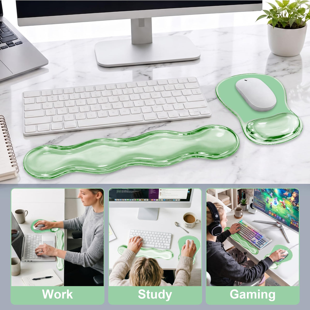 Keyboard Wrist Rest & Ergonomic Mouse Pad with Wrist Rest Set, Cute Transparent Gel Wrist Rest for