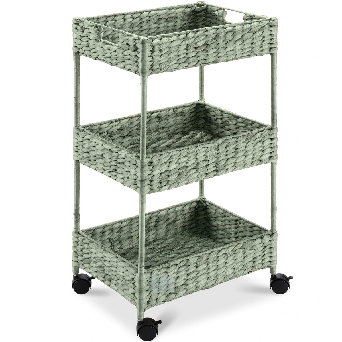 Best Choice Products 3-Tier Water Hyacinth Rolling Nursery Caddy w/Wheels, Utility Cart, Storage