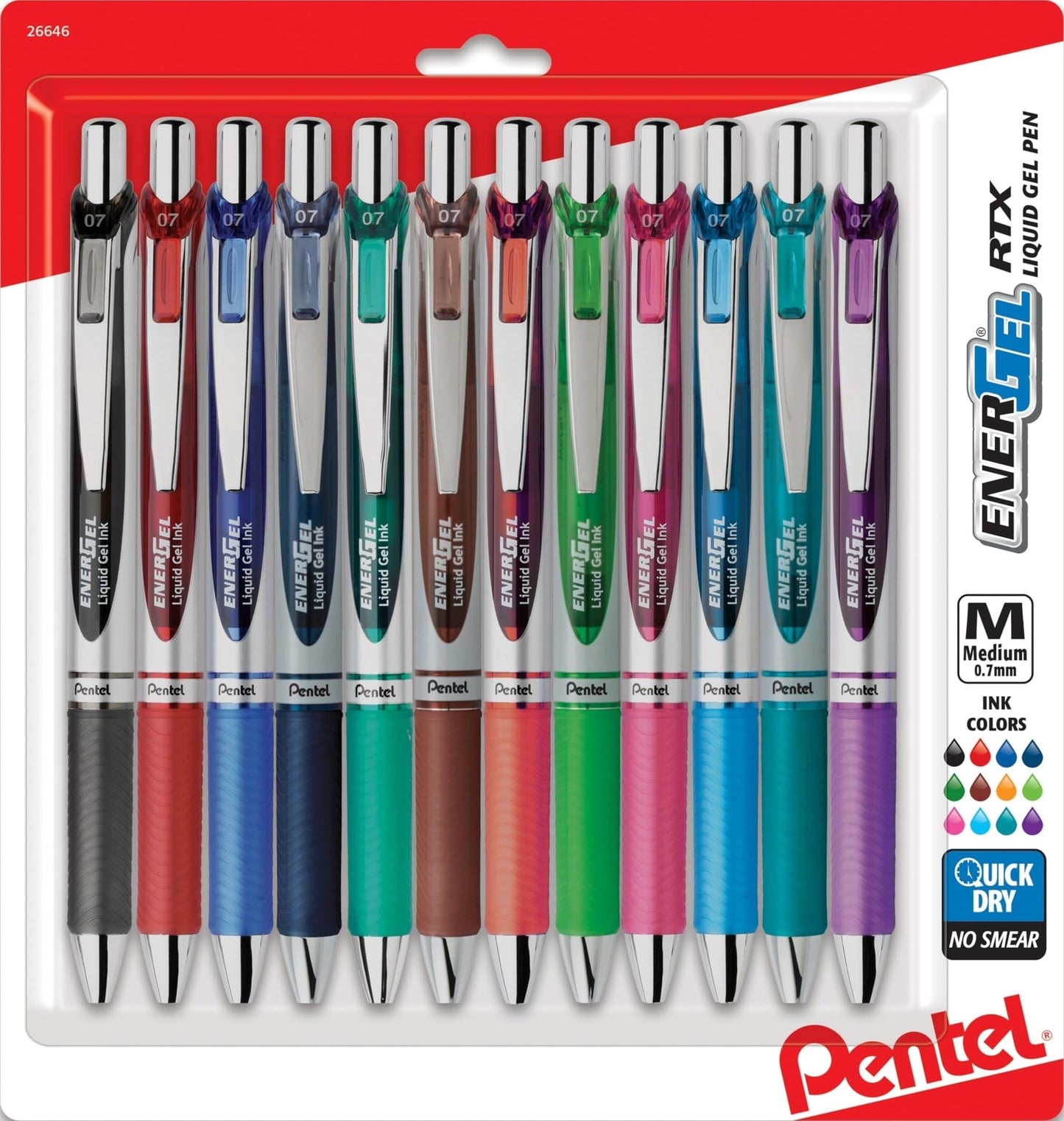 Pentel EnerGel RTX Retractable Liquid Gel Pens, (0.7mm), Assorted Colors, Ultimate Writing Pens