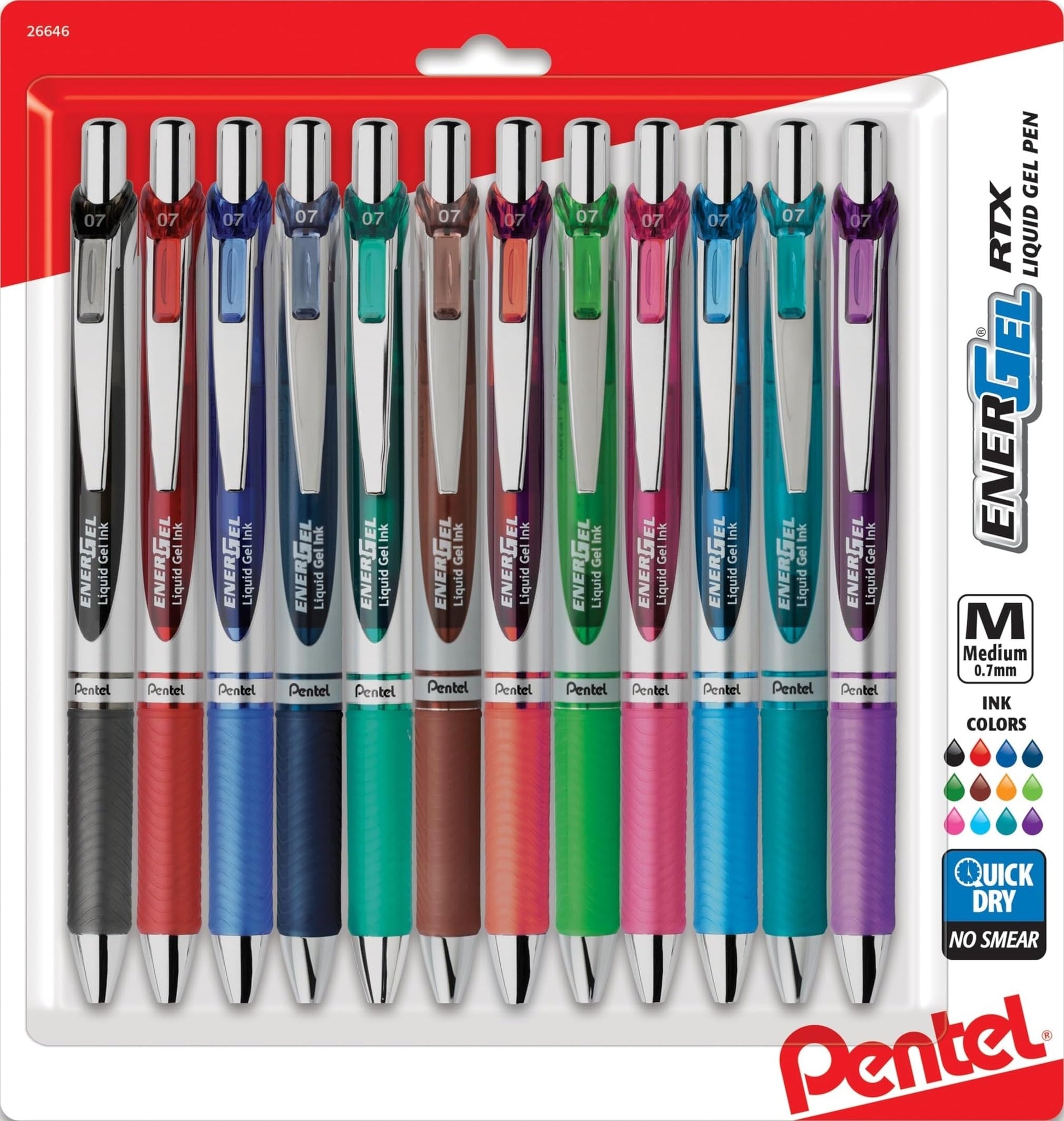 Pentel EnerGel RTX Retractable Liquid Gel Pens, (0.7mm), Assorted Colors, Ultimate Writing Pens