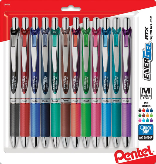 Pentel EnerGel RTX Retractable Liquid Gel Pens, (0.7mm), Assorted Colors, Ultimate Writing Pens