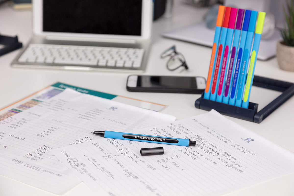 Schneider Slider Edge XB (Extra Broad) Ballpoint Pen, 1.4 mm, Light Blue Barrel, Assorted Ink