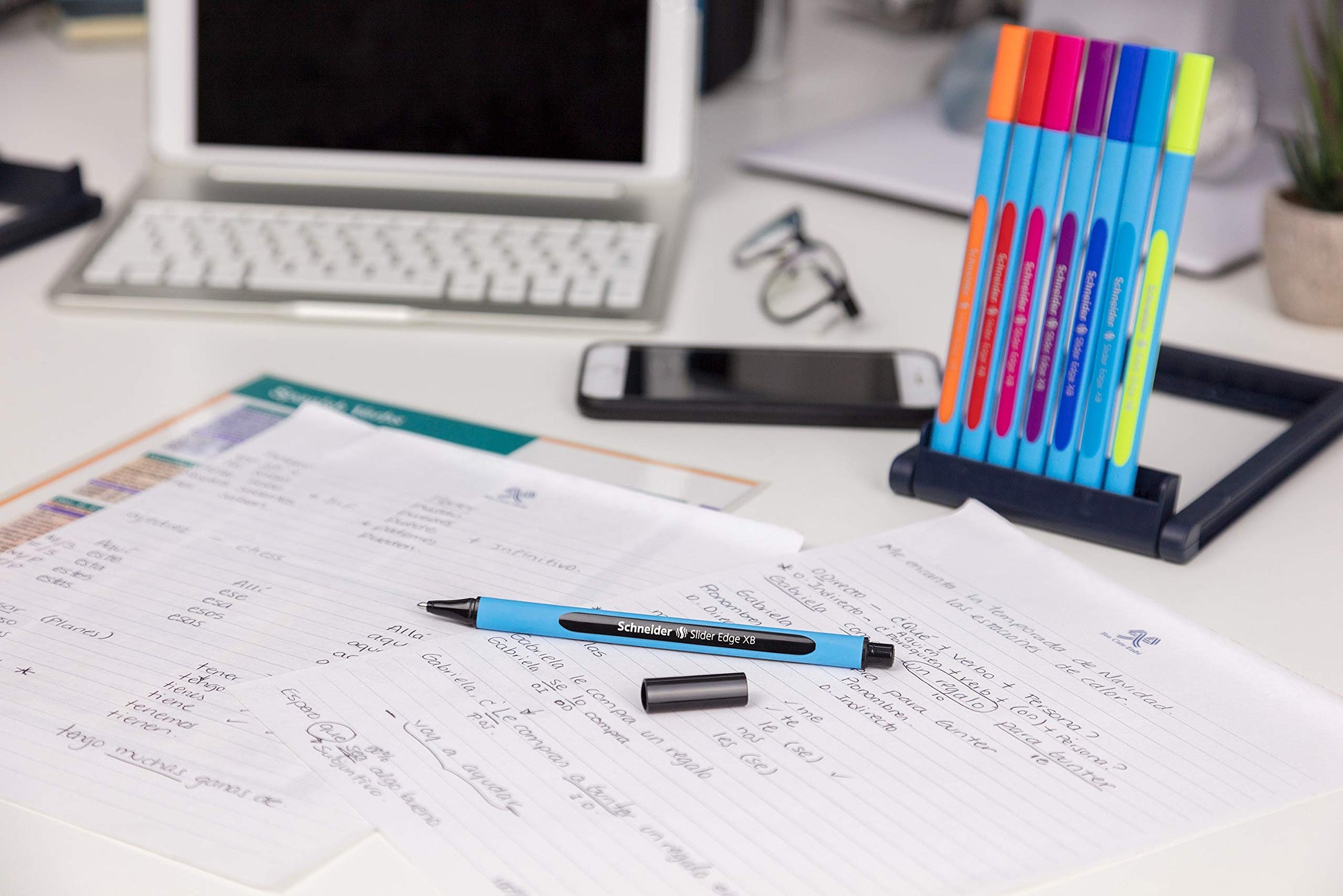 Schneider Slider Edge XB (Extra Broad) Ballpoint Pen, 1.4 mm, Light Blue Barrel, Assorted Ink