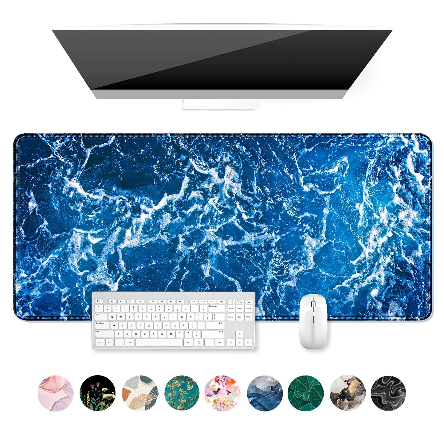 Auhoahsil Large Mouse Pad, XXL Desk Pad, Extened 35" x 15", Non-Slip Rubber Base, Stitched Edges