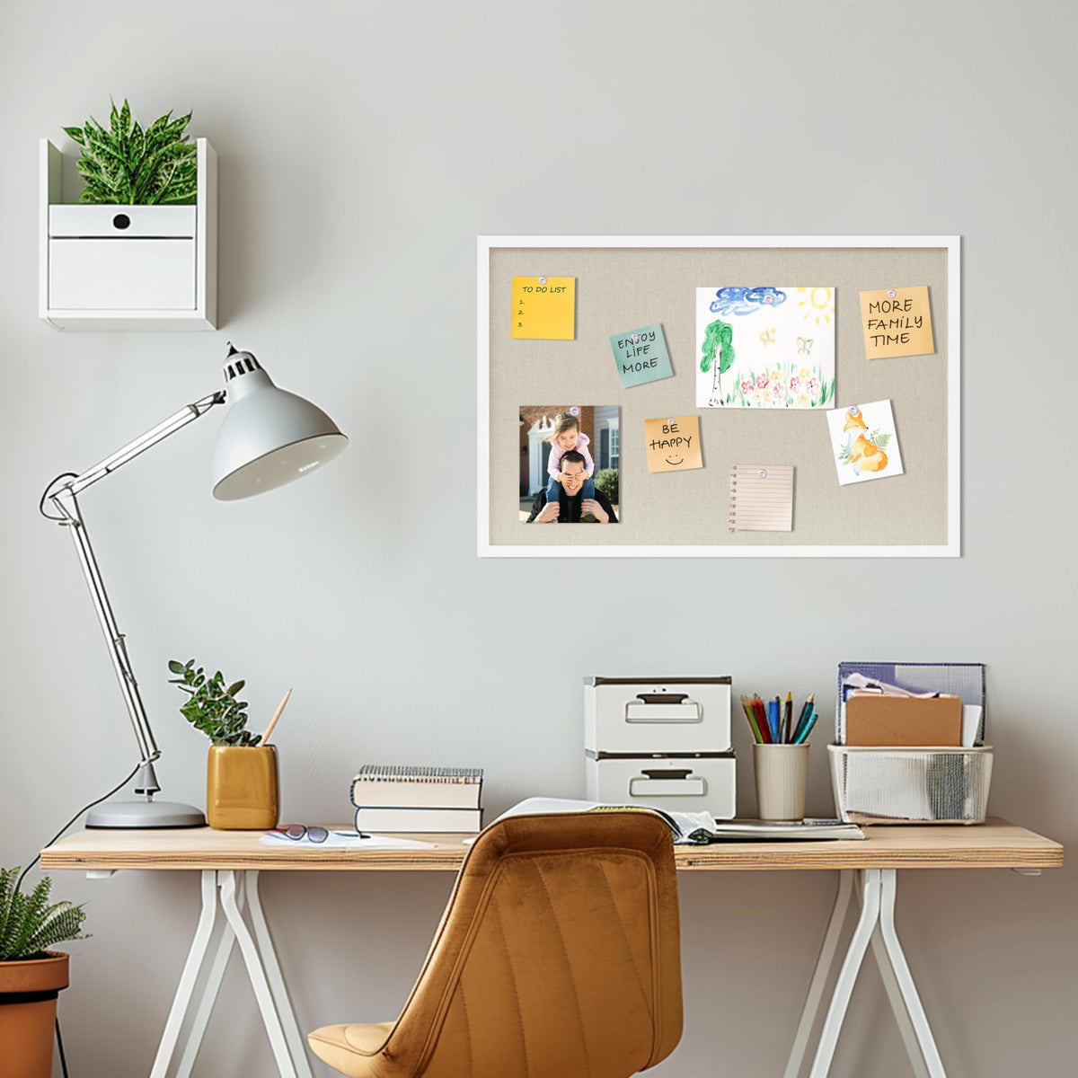DAHAPYBOO Cork Board with Linen White,Bulletin Board 30"x20"
