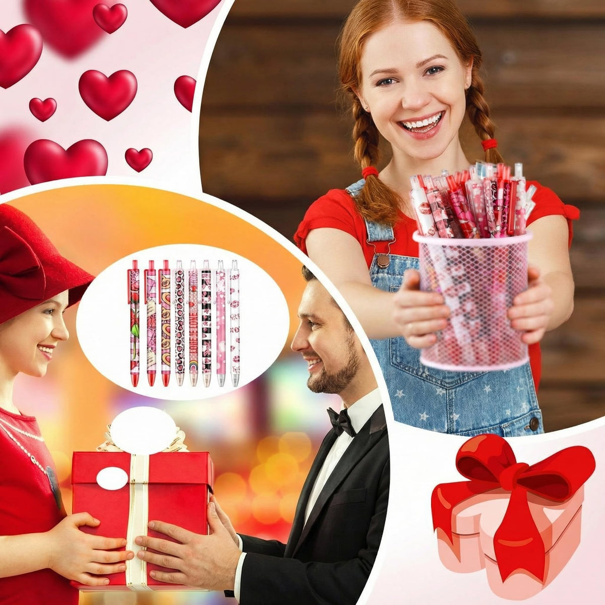 Leinuosen 72 Pcs Valentines Day Pens Bulk Valentine's Day Heart Ballpoint Pens Retractable Black