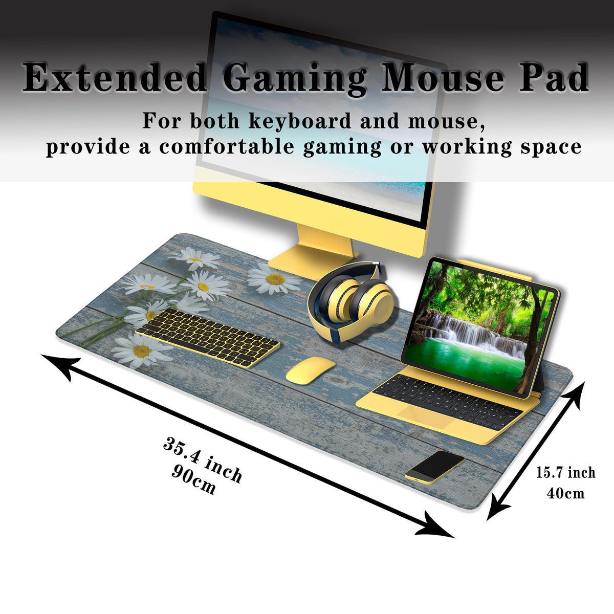 Samgula Computer Desk Mat Mouse Pad, Big Non-Slip Rubber Base Mousepad for PC, Work, Game, Office