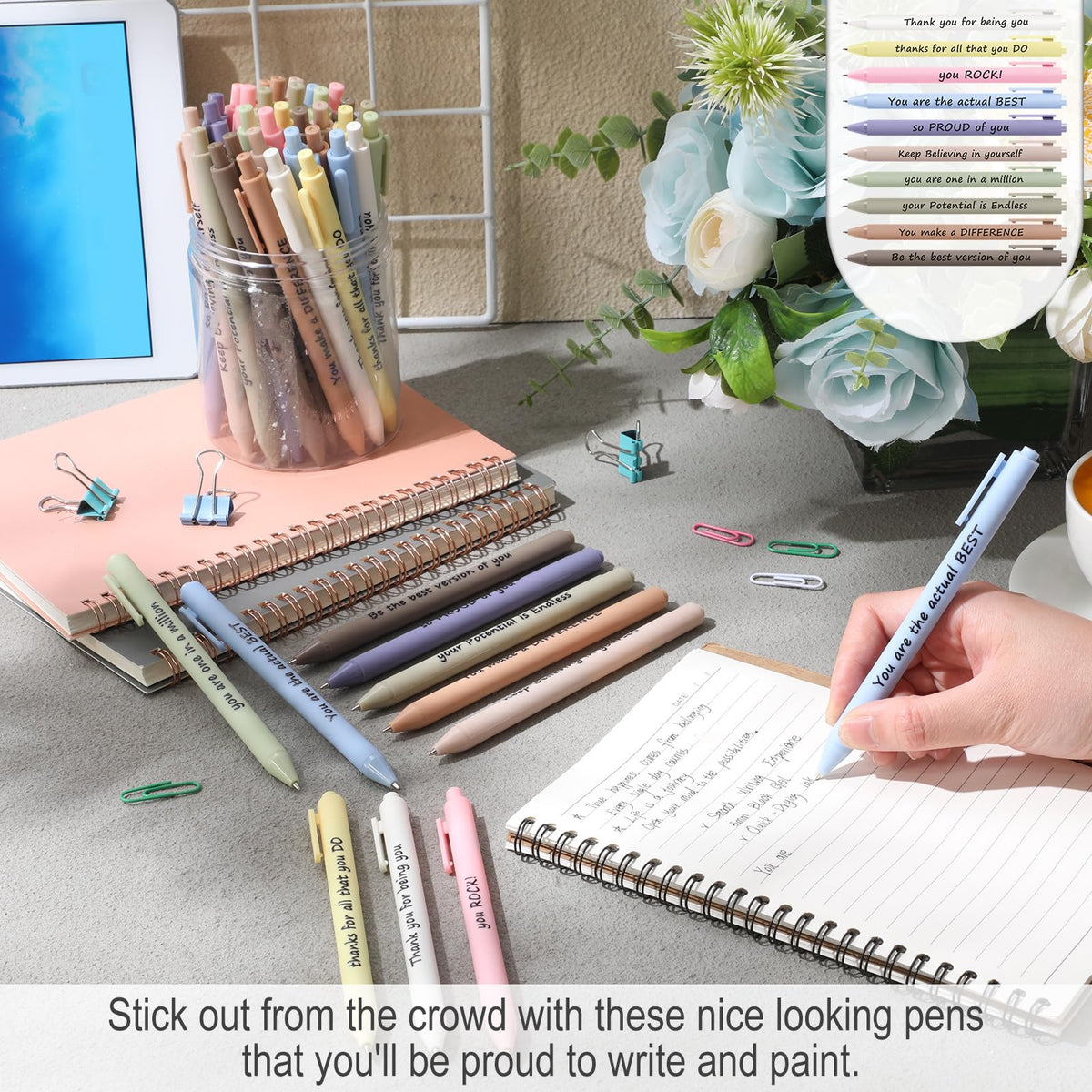 Crtiin 50 Pcs Inspirational Pens Bulk Dazzling Colors, Thank Yourself