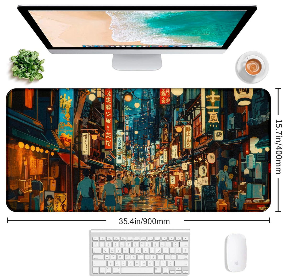 Cute Japanese Street Keyboard Desk Mat, Tokyo Night View Computer Mouse Mat