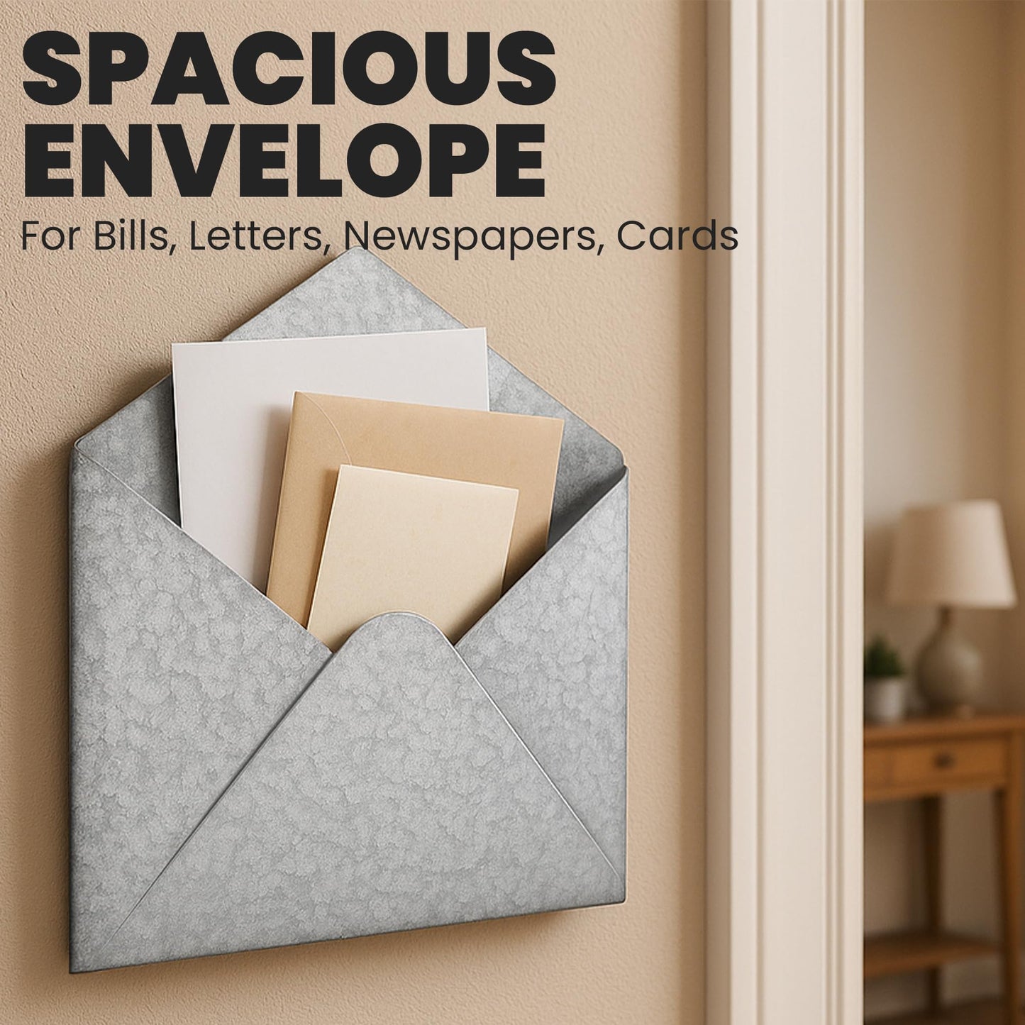 Everydecor Galvanized Metal Envelope for Wall Hanging - Mail Holder Decor Piece for Indoor and
