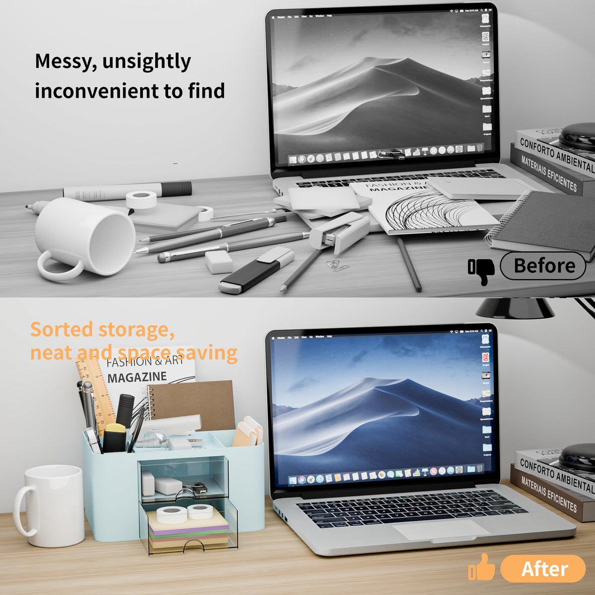 CasaCulina Desk Organizer with 2 Drawer, Multi-Functional Pencil Pen Holder, Plastic Desk
