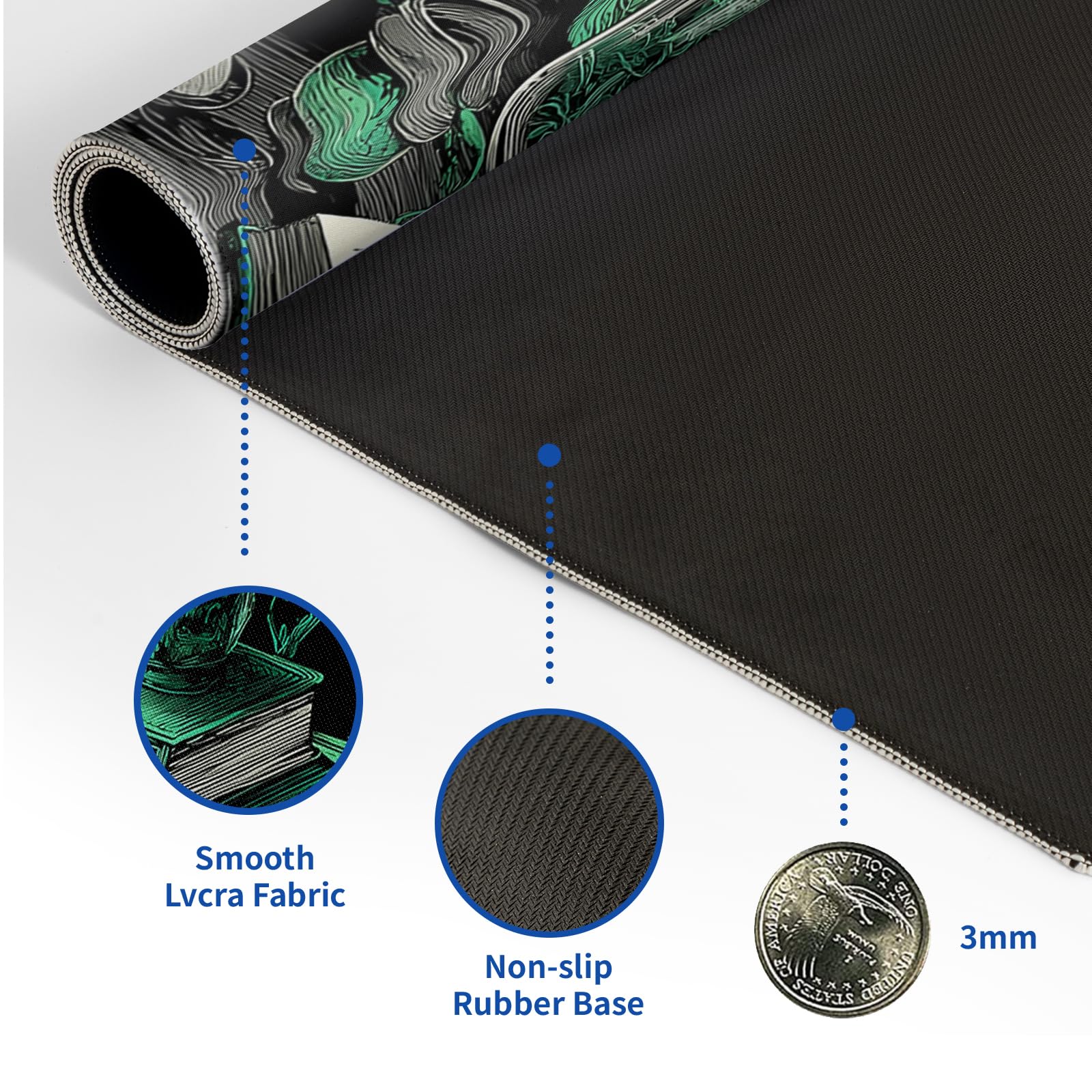 Dark Academia Mouse Pad Abstract Book Theme Mouse Pad 31.5x11.8 Inch Texture Non-Slip Rubber Base