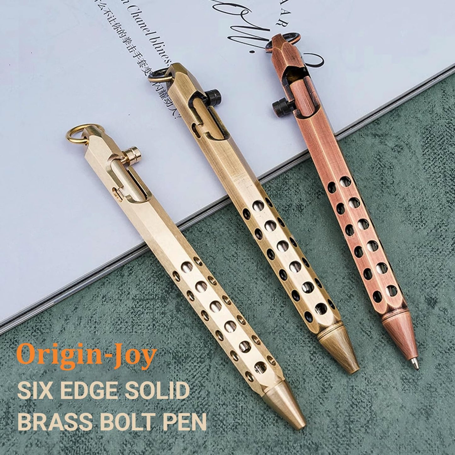 Origin-Joy 2 Pack Bolt Action Pen Set, Six Edge Solid Brass EDC Pocket Tactical Pen With 20