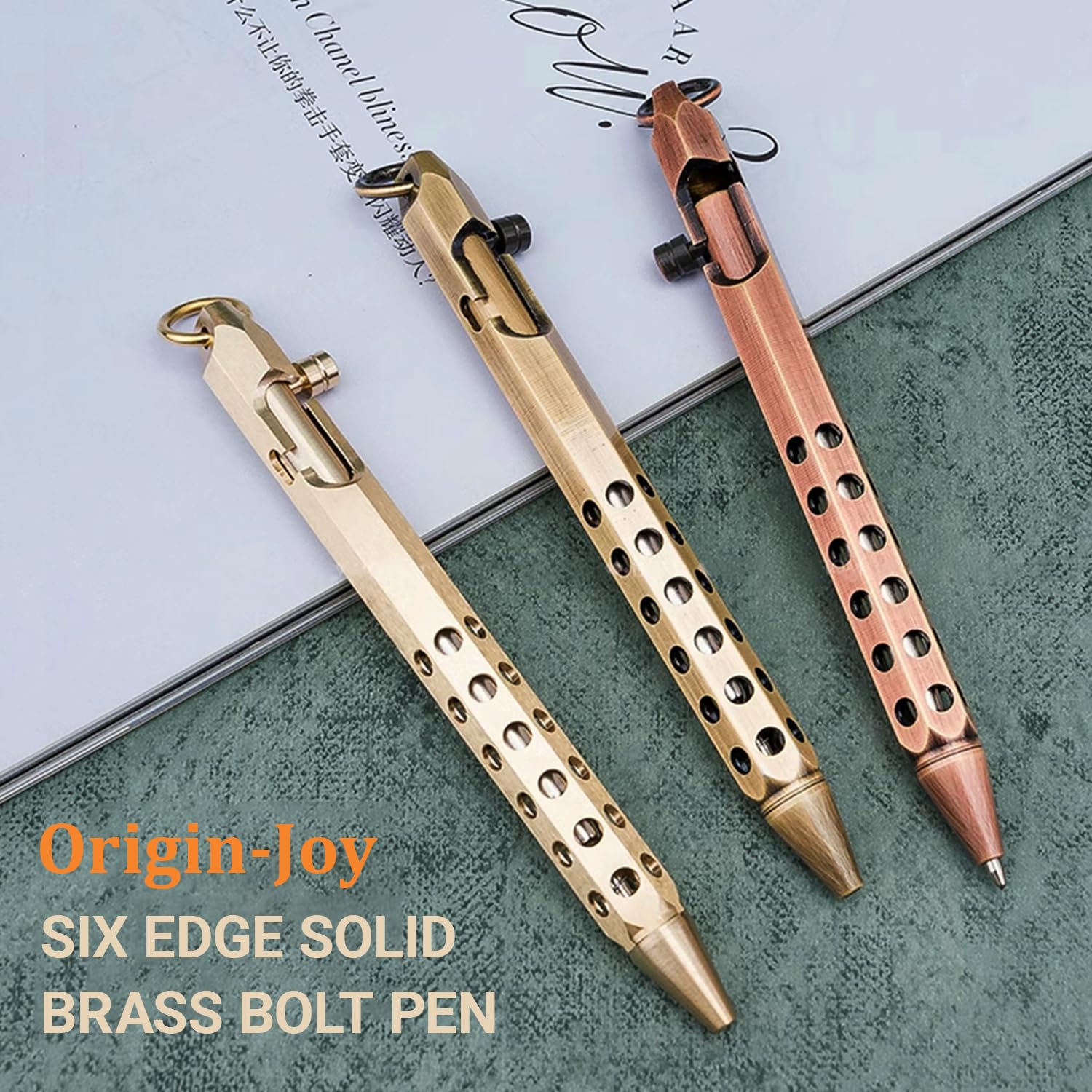 Origin-Joy 2 Pack Bolt Action Pen Set, Six Edge Solid Brass EDC Pocket Tactical Pen With 20