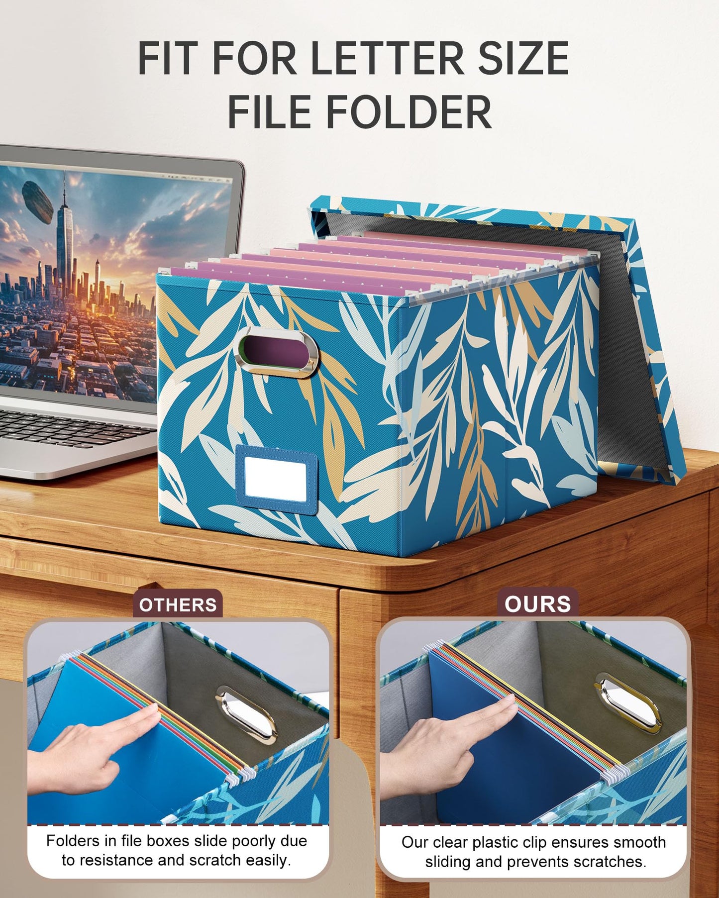 Oterri File Organizer with Lid, File Box, File Cabinet for Letter File Folder Storage, Hanging File