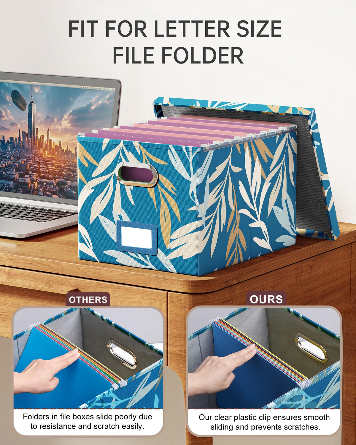 Oterri File Organizer with Lid, File Box, File Cabinet for Letter File Folder Storage, Hanging File