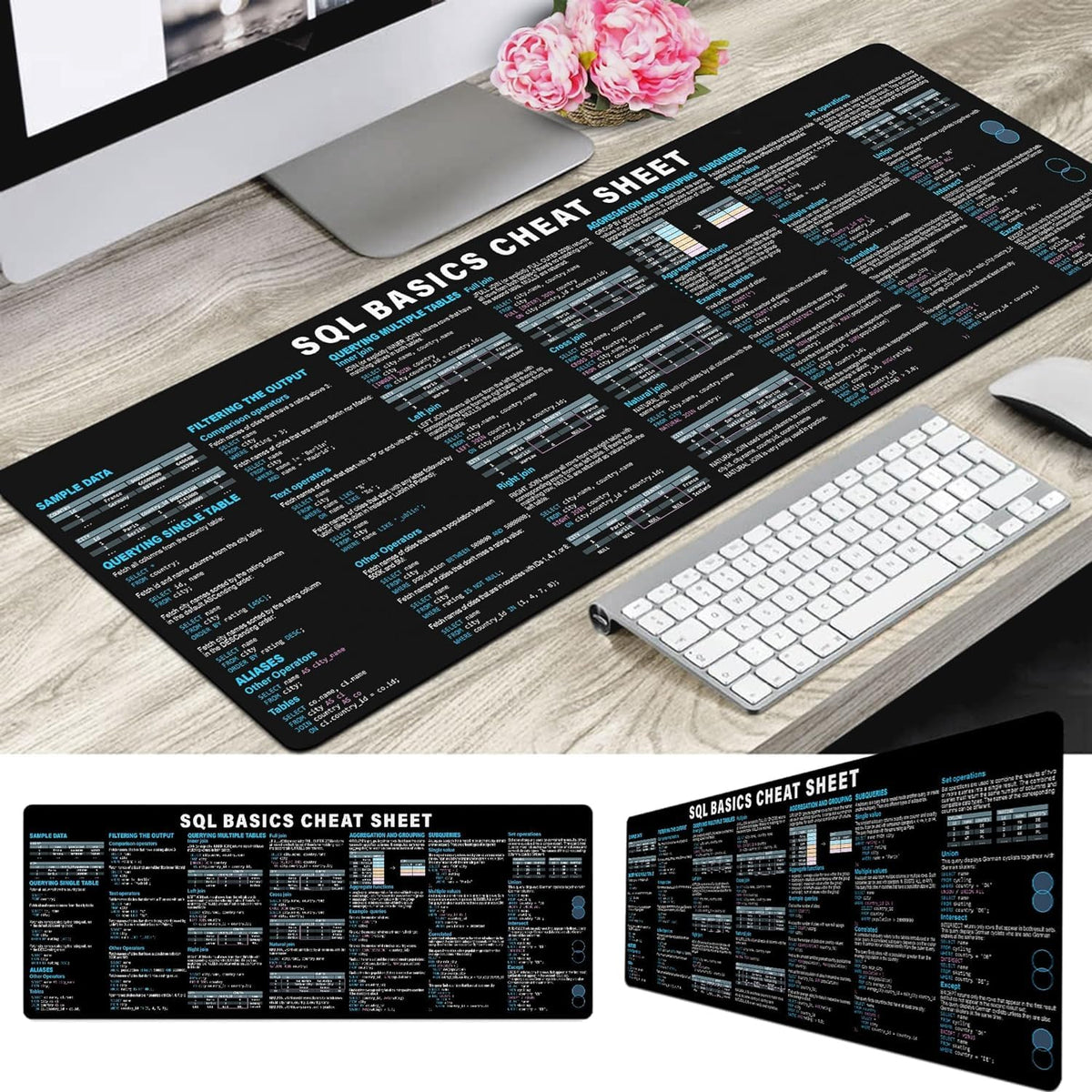 SQL Cheat Sheet Desk Mat for Database Administrators, Analysts, and Programmers, Quick Key, Large