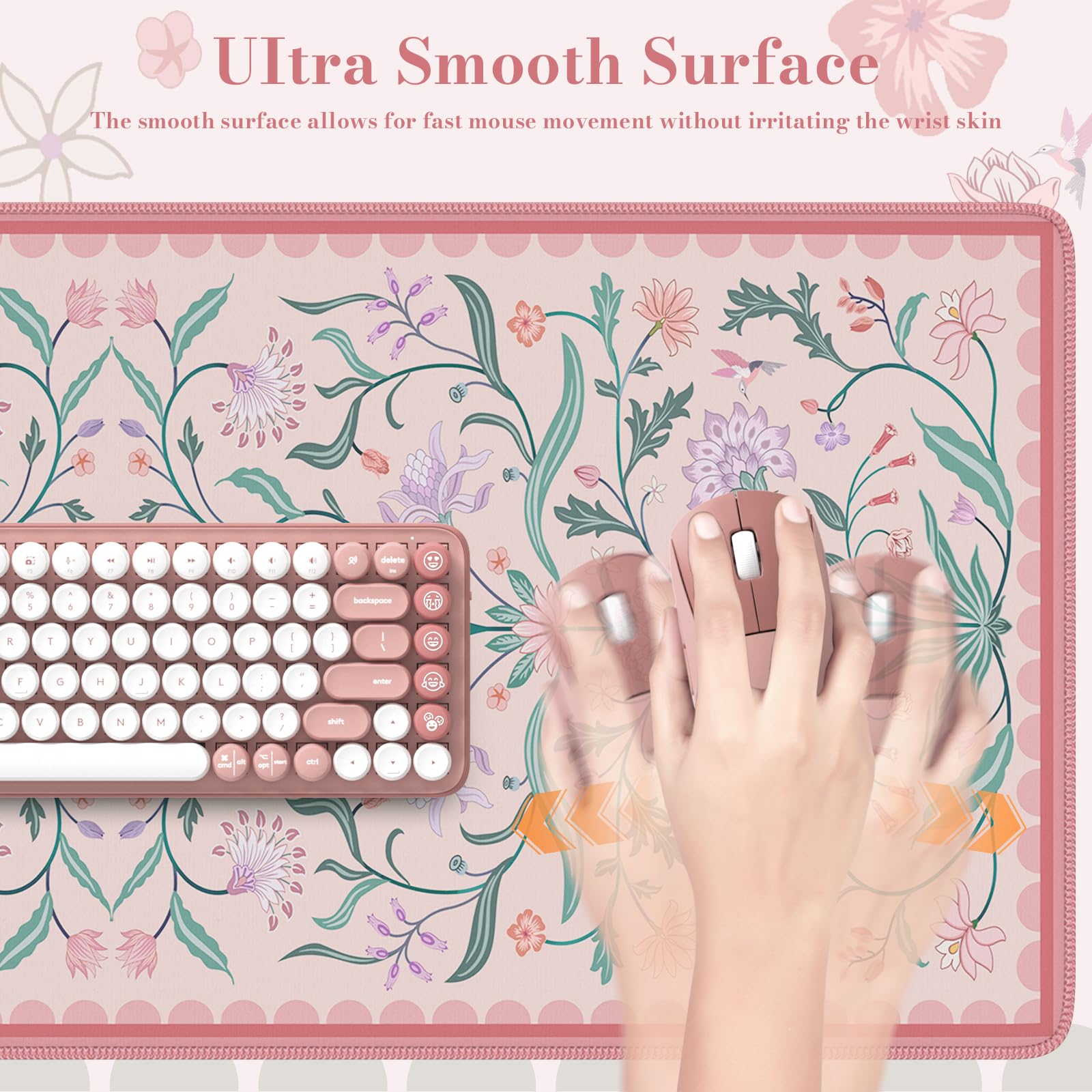 HAOCOO Aesthetic Flower Desk Mat, Pink Computer Pad for Office Dorm Decor