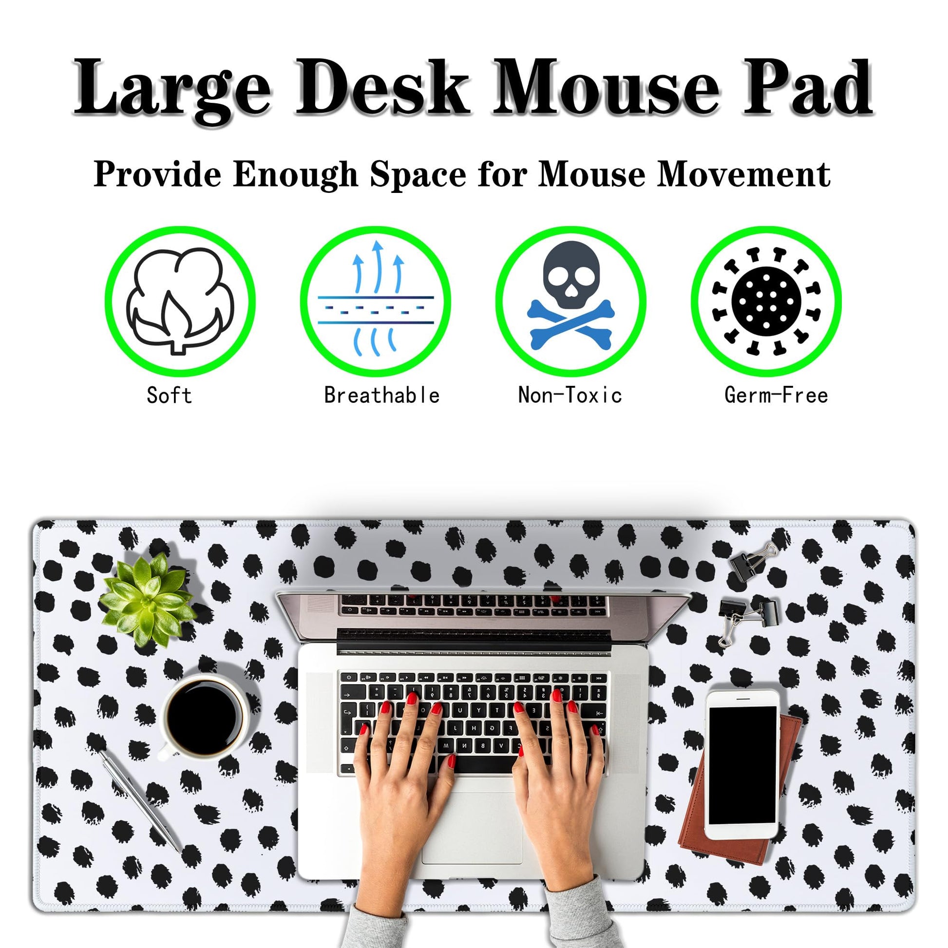 Samgula Big Gaming Mouse Pad - Black/White Desk Pad, Large Non-Slip Rubber Base Waterproof with