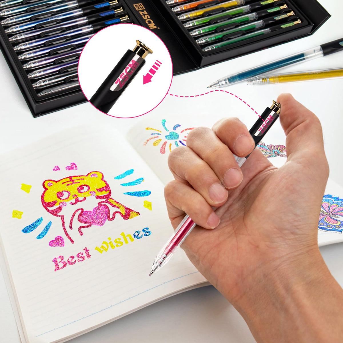 Retractable Aurasparkle Glitter Gel Pens, 24 Large Capacity Metallic Pens